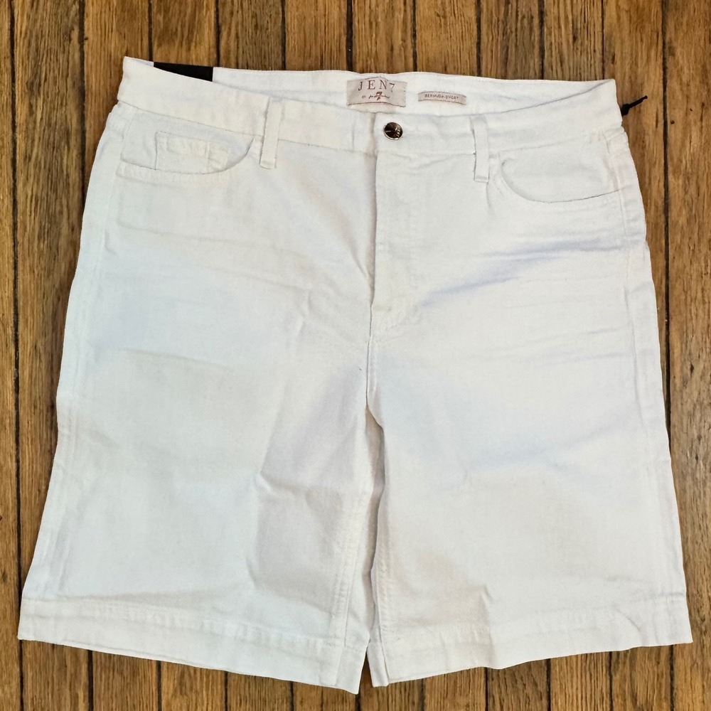 JEN7 Bermuda Shorts High Rise White Denim Everyday Casual‎ Size 14
